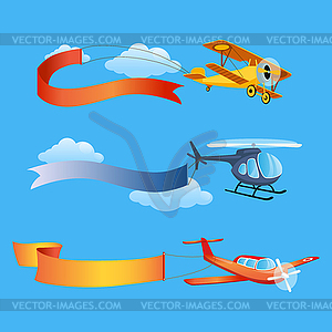 Plane Flies with Long Banners for Text on Backgroun - vector image