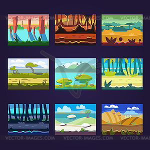 Set of Seamless Cartoon Landscapes for Game Design - vector clipart