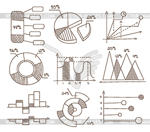 Графики, круговые диаграммы и схемы. Бизнес иконки - векторное изображение