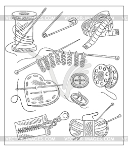 Принадлежности для шитья - клипарт в векторном виде