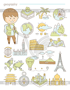 Geography and travel, teacher geographer Doodle - vector clip art