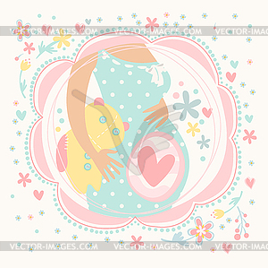 Pregnant woman with baby inside, happy child. - vector image