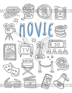 Cinema doodles set of - vector clipart