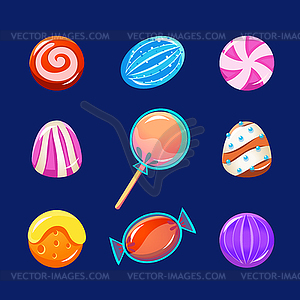 Colorful Glossy Candies with Sparkles. Collection - vector image