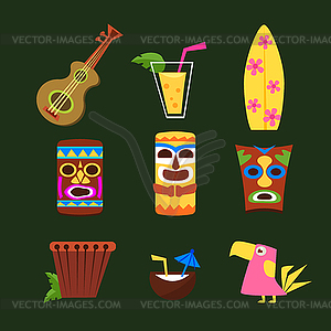 Hawaii Surf Retro Posters Collection in Flat - color vector clipart