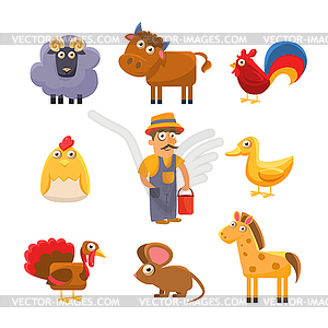 Farm Animal Collection. Colourful Set - vector image