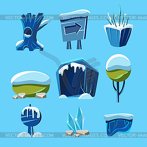 Cartoon Winter Game Nature Elements - royalty-free vector clipart