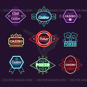 Neon Light Poker Club and Casino Emblems Collection - vector clip art