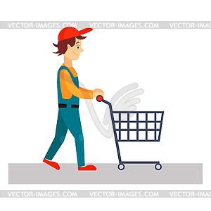 Delivery Man with Empty Cart, - vector clipart