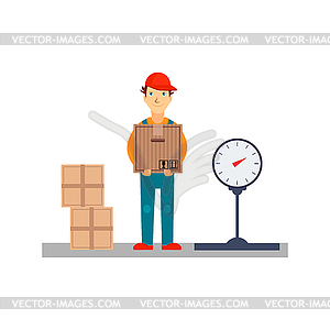 Delivery Man with Boxes and Scales, - vector clipart