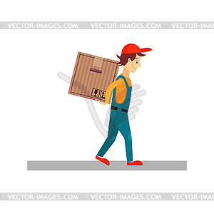 Delivery Man with Box Behind Back, - vector clip art