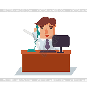 Business Man on Phone Cartoon Character - vector clipart