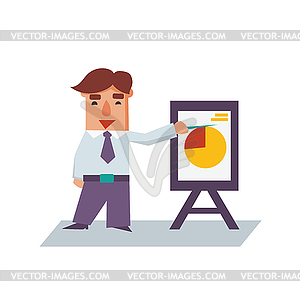 Business Man with Flip Chart Cartoon Character - vector image