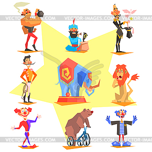 Circus collection with carnival, fun fair, icons - vector clip art