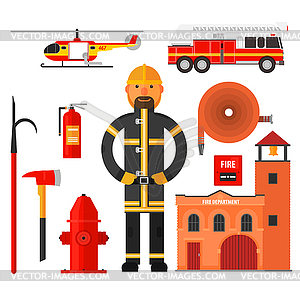 Firefighting character Flat style. Elements for - vector clip art