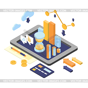 Flat 3d isometric business finance analytics, - vector clip art