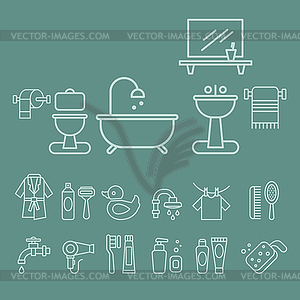 Various Bathroom Elements Icons Set - vector image