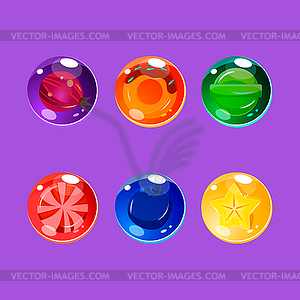 Bright Colorful Glossy Candies with Sparkles. Set - vector clipart