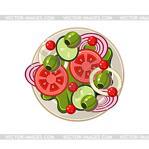 Salad of Sliced Vegetables Served Food - vector clipart