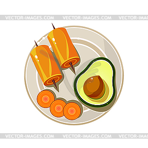 Avocado, Rolls and Carrot Served Food - royalty-free vector clipart