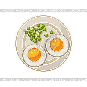 Breakfast with Grilled Eggs and Green Peas Served - vector clipart