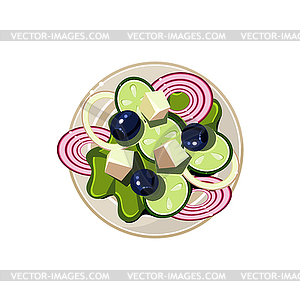 Греческий салат с овощами и творогом - векторное изображение клипарта
