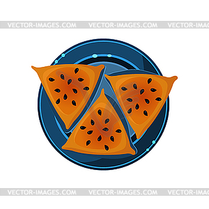 Baked Samsa with Sesame Served Food - vector image