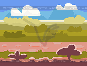 Seamless cartoon nature landscape, unending - vector image