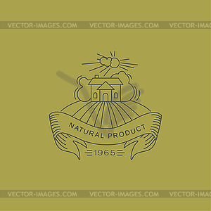 Label in trendy mono line style organic and - royalty-free vector clipart