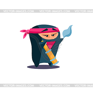Cute Emotional Ninja Waving Goodbye - vector clip art