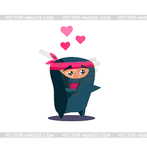 Cute Emotional Ninja In Love - vector clipart / vector image