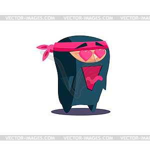 Cute Emotional Ninja In Love with Open Mouth - vector image