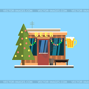Пиво витрина в Рождество - векторный клипарт EPS