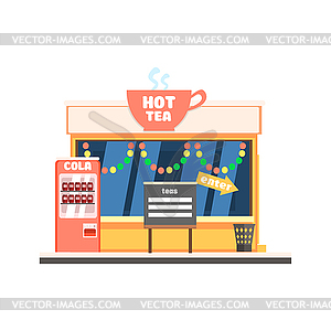 Hot Tea Shop Front in Christmas - vector clip art