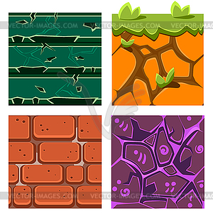 Textures for Platformers Icons Set of Gems, Bricks - vector image