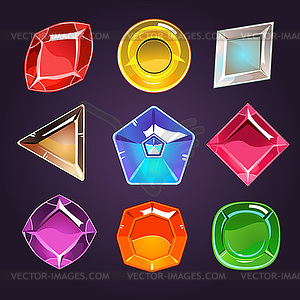 Cartoon Gems and Diamonds Icons Set - color vector clipart