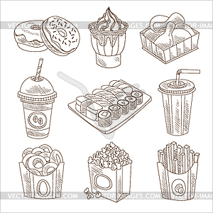 Fast Food Doodle Set - vector clipart / vector image