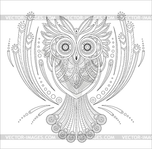 Zentangle Owl Coloring highly detailed , s. - vector clipart