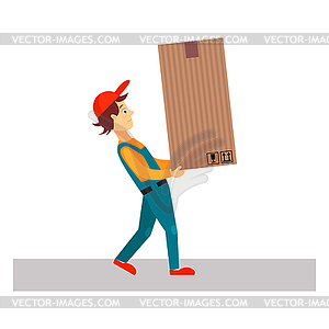 Delivery Man with Big Package, - vector image