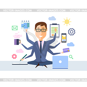 Businessman With Multitasking - vector clipart