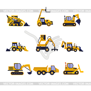 Construction Equipment Road Roller, Excavator, - vector clip art