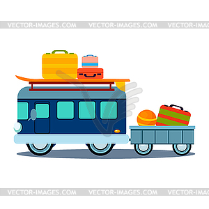 Bus Side View With Heap Of Luggage - vector image
