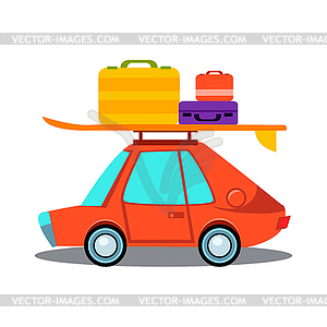 Car Side View With Heap Of Luggage - vector image