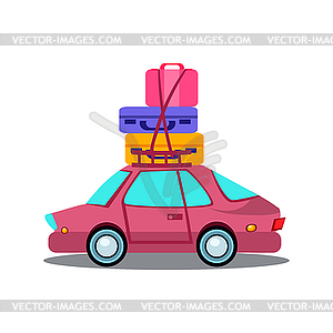 Car Side View With Heap Of Luggage - vector image