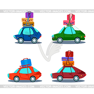 Car Side View With Heap Of Luggage - vector clip art