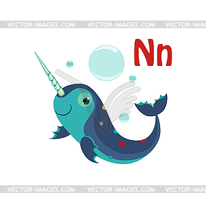 Narwhal. Funny Alphabet, Animal - vector EPS clipart