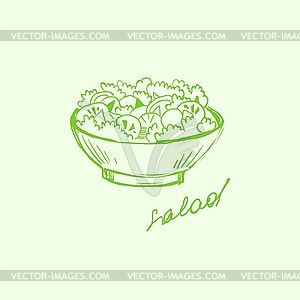 Salad in Bowl. Handdrawn - vector clipart