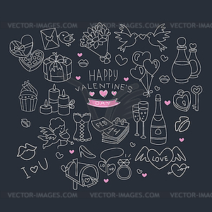 I love you doodle icon set , - vector clip art