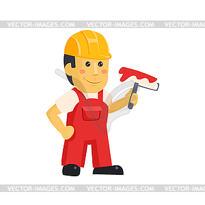 Painter Builder worker characters with painting - vector image