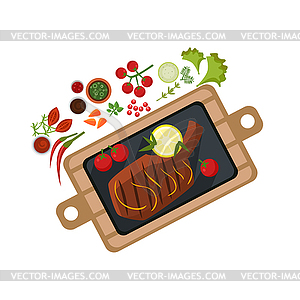 Grilled Steak on Plate - vector clip art